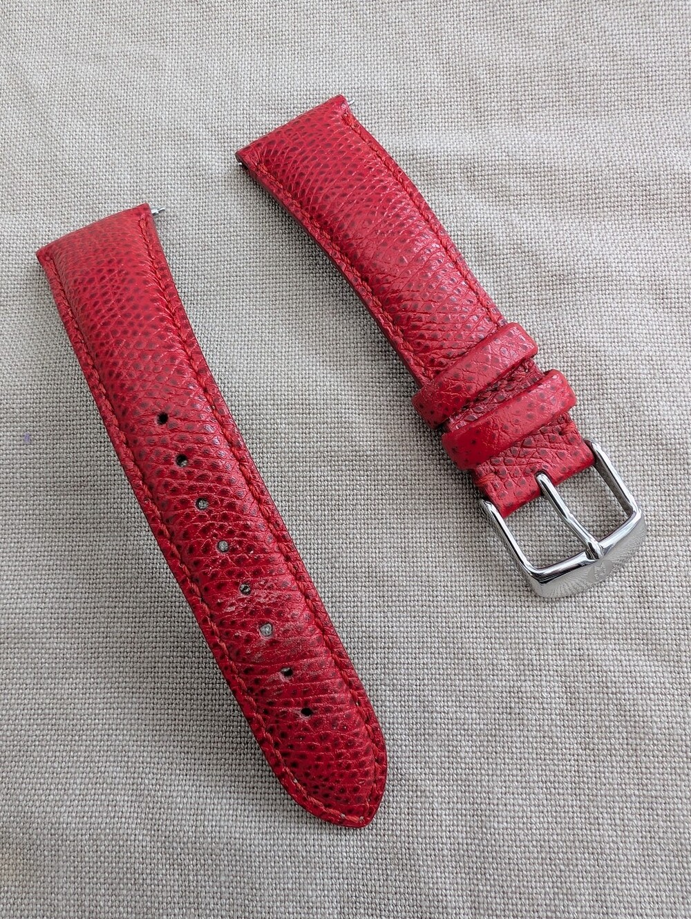 Authentic Michele Red Textured Leather Watch Strap with Silver Buckle